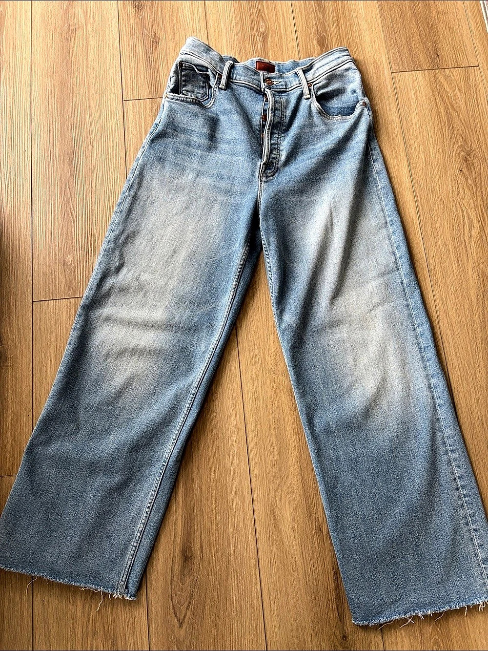 MOTHER High Waisted Spinner Ankle Fray Wide Leg Jeans Blue Waist 27